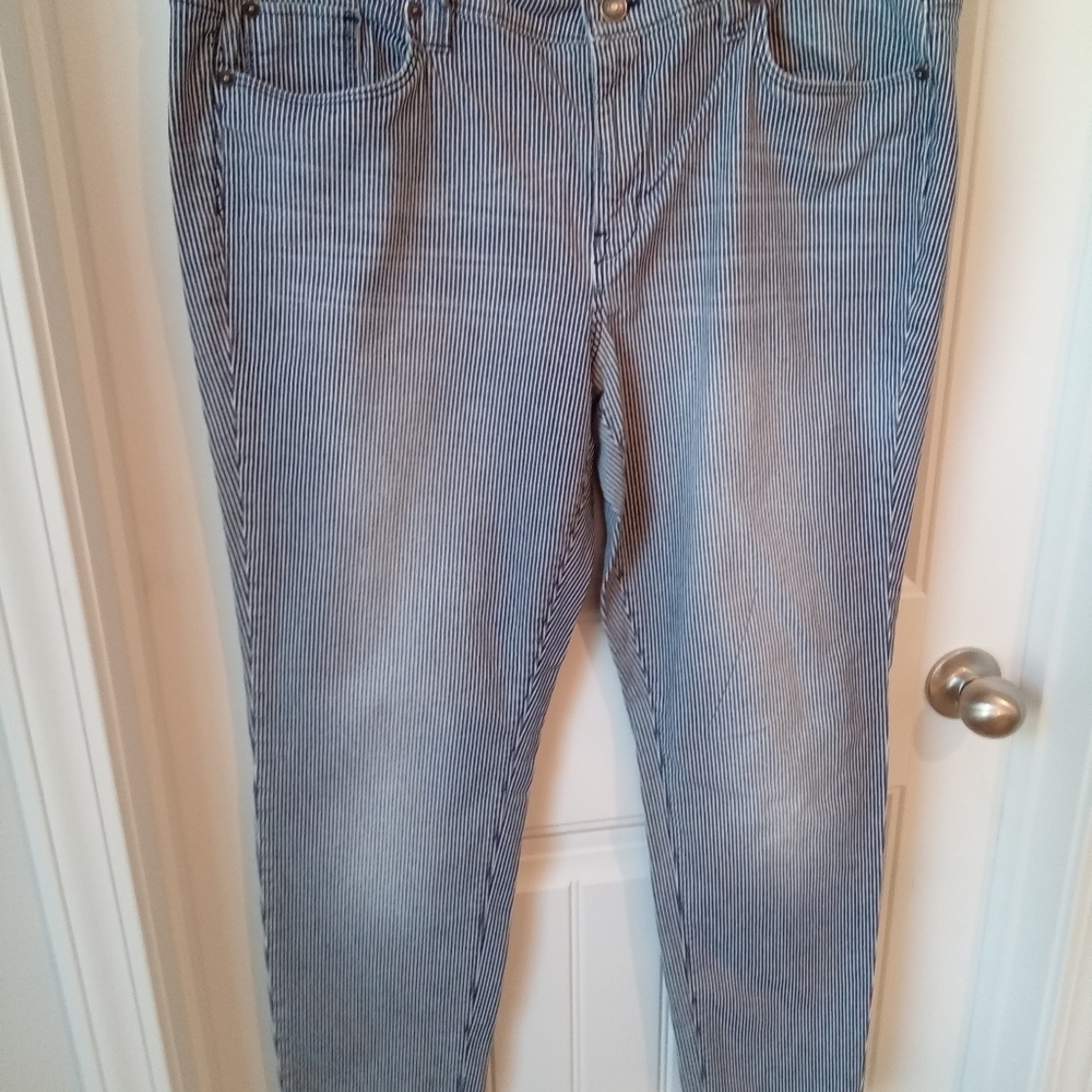 Loft Plus Size 16 Modern Skinny Leg Striped Cropped Length Denim Blue Jeans